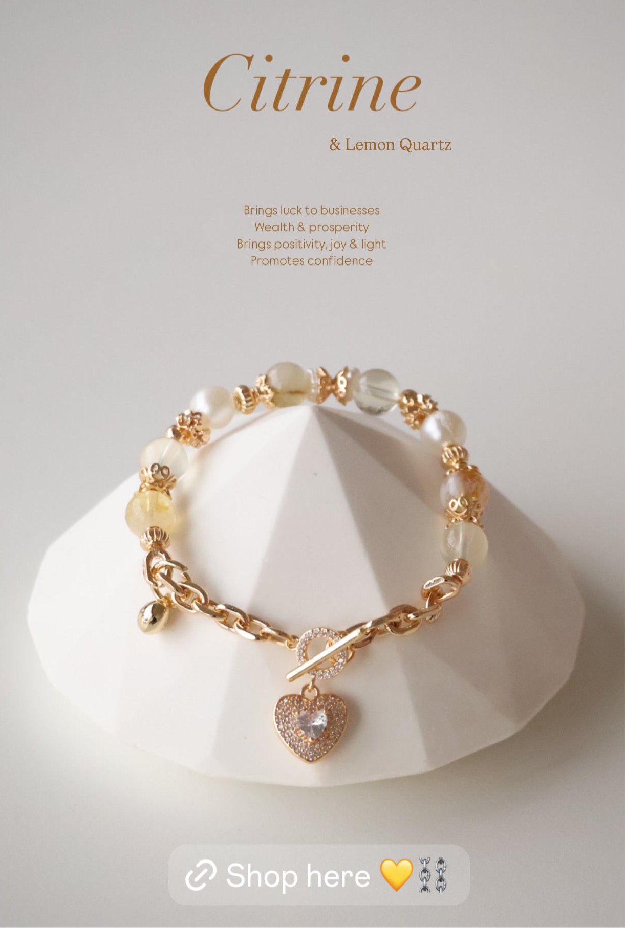 *Backorder* Azeztulite Citrine & Lemon Quartz Chain with OT Clasp Crystal Bracelet (Elastic)