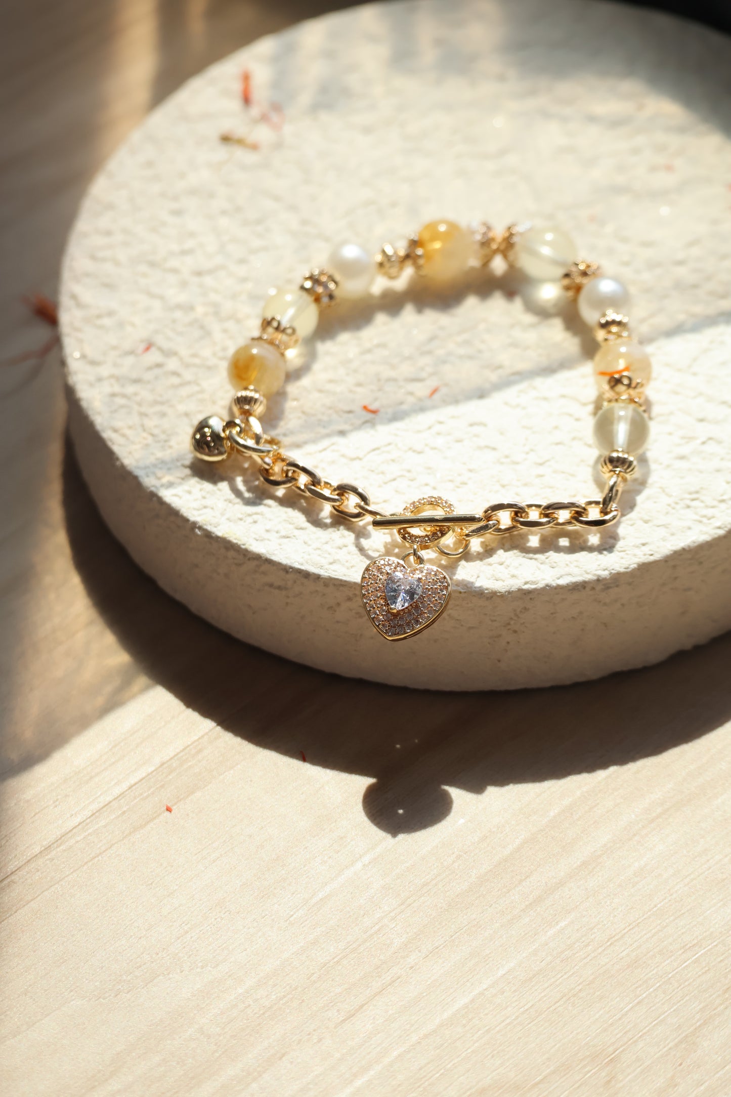 *Backorder* Azeztulite Citrine & Lemon Quartz Chain with OT Clasp Crystal Bracelet (Elastic)
