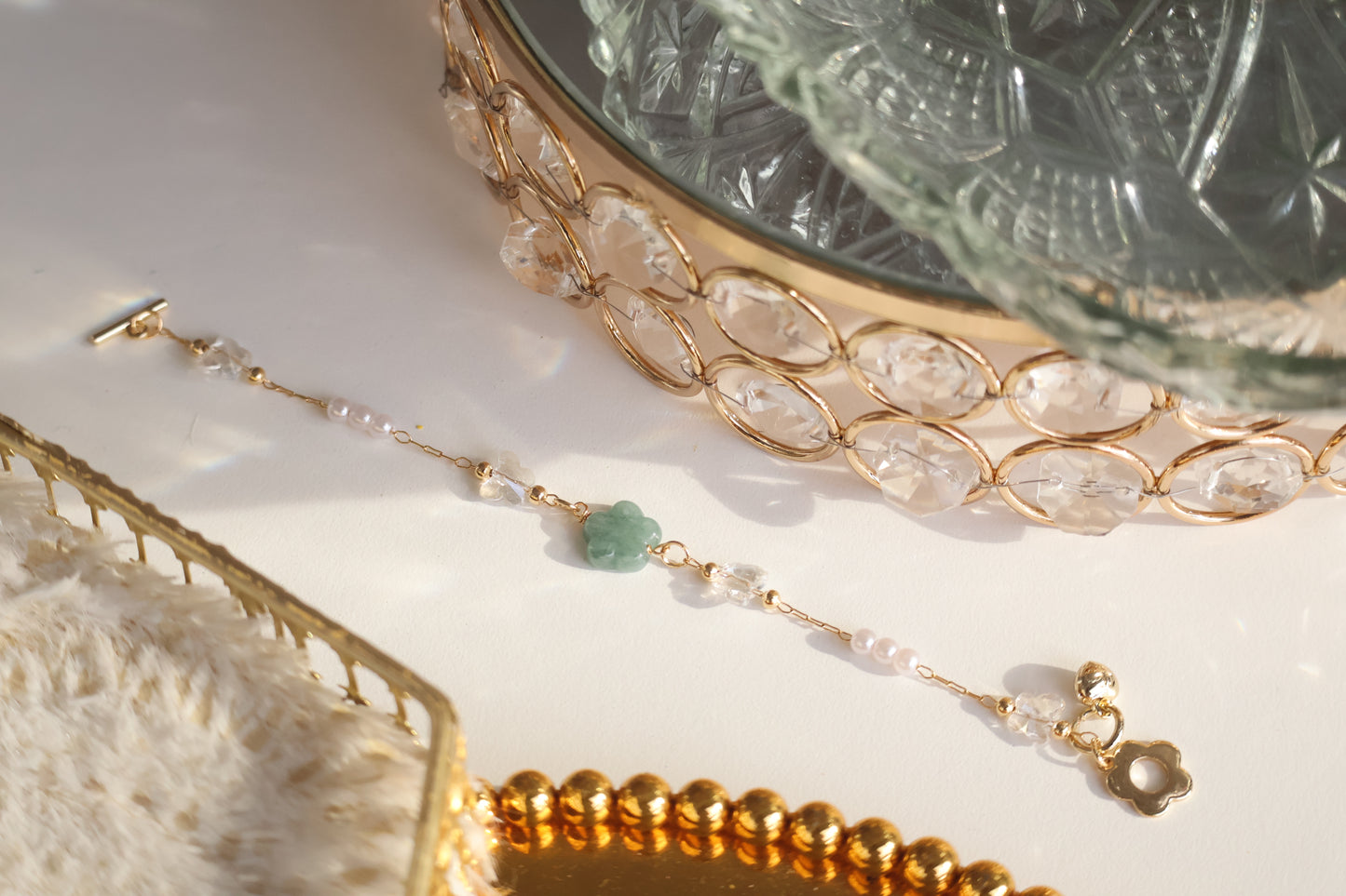 *Backorder* Blue Water Jadeite Flower Chain Crystal Bracelet (OT Clasp)