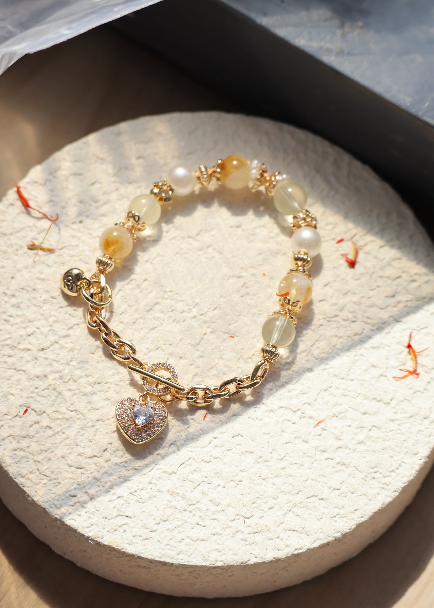*Backorder* Azeztulite Citrine & Lemon Quartz Chain with OT Clasp Crystal Bracelet (Elastic)