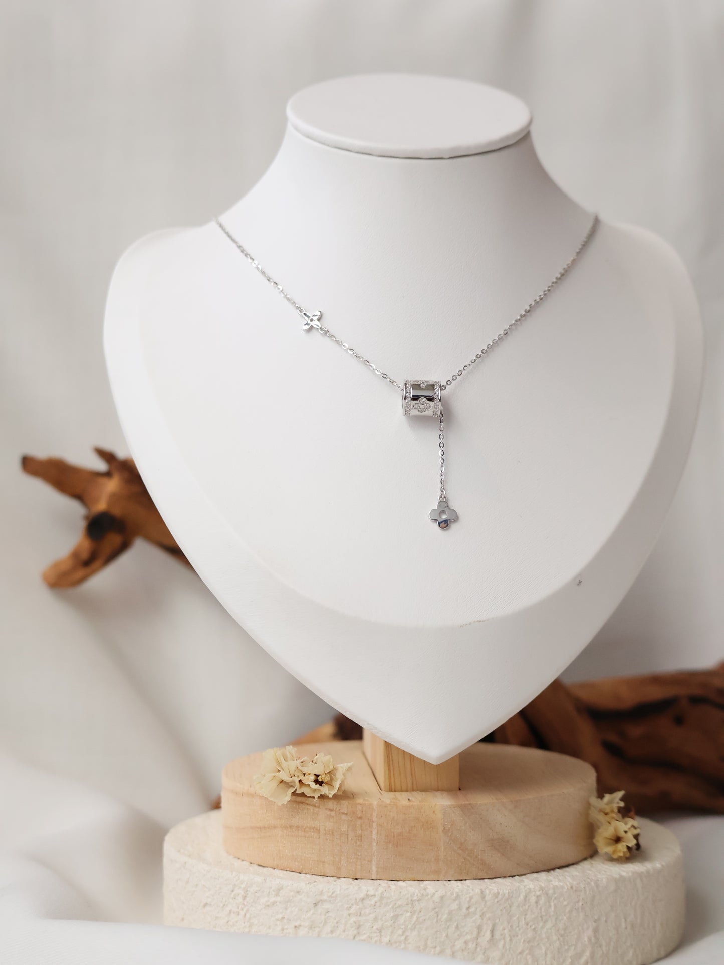 *Instocks* Flora Barrel & Dangly Flower S925 Necklace