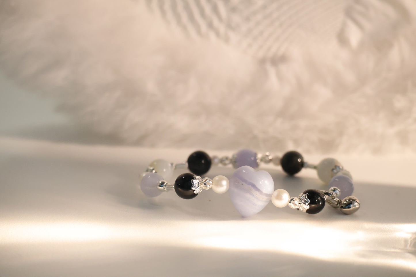 *Instocks* Blue Lace Agate, White Conch, Tiger's Eye & Blue Lace Agate Heart Crystal Bracelet (Elastic)