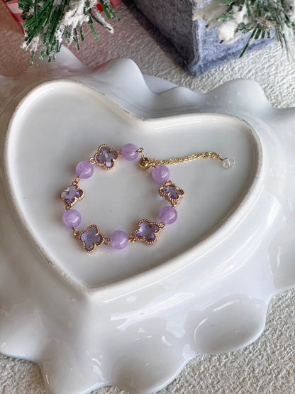 *PO* Lavender Amethyst Clover Crystal Bracelet (Push Pull) 2.0