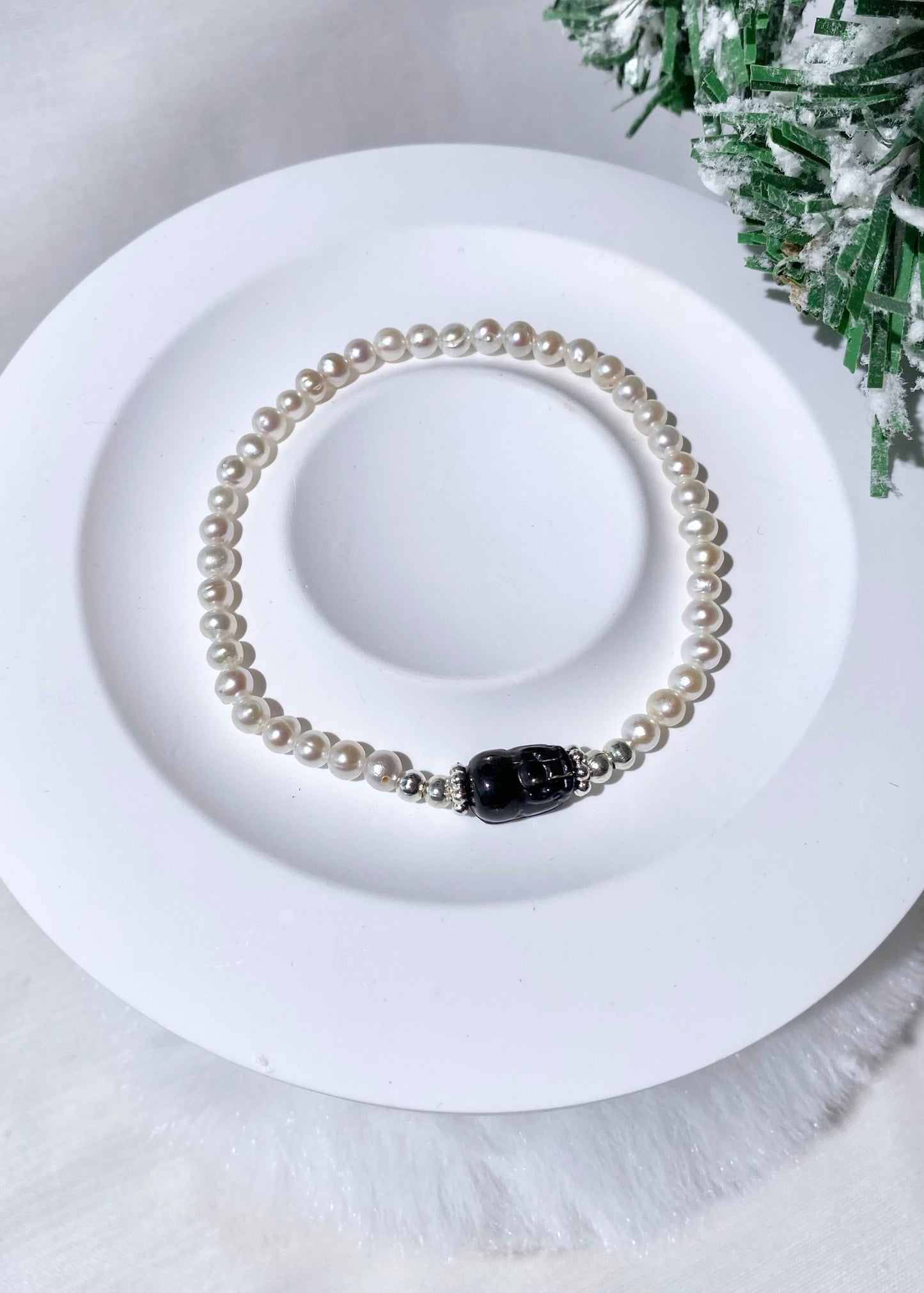 *PO* Freshwater Pearl with Hypersthene Baby Pixiu 貔貅 Crystal Bracelet (Elastic)