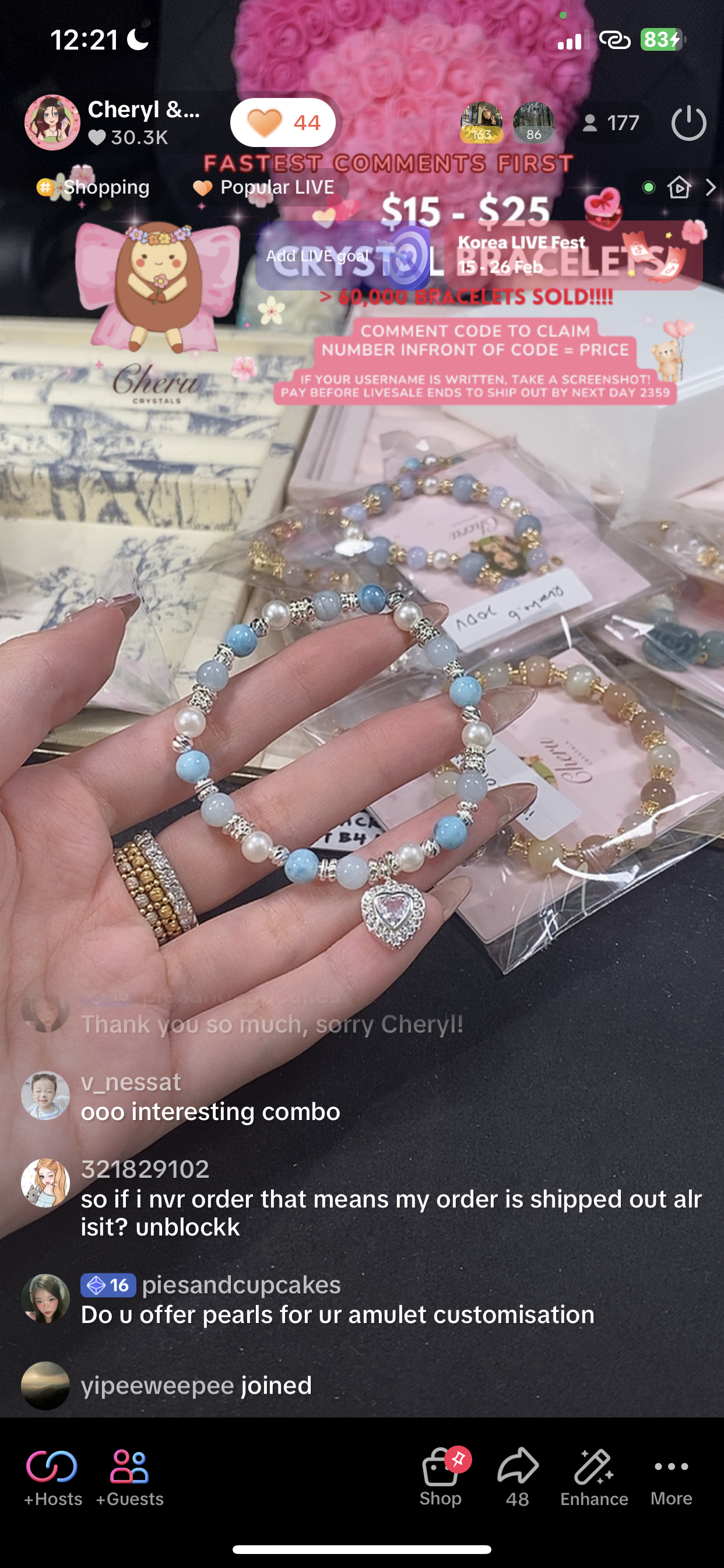 *Backorder* Larimar & Aquamarine with Gem Heart Charm Crystal Bracelet (Elastic) 2.0