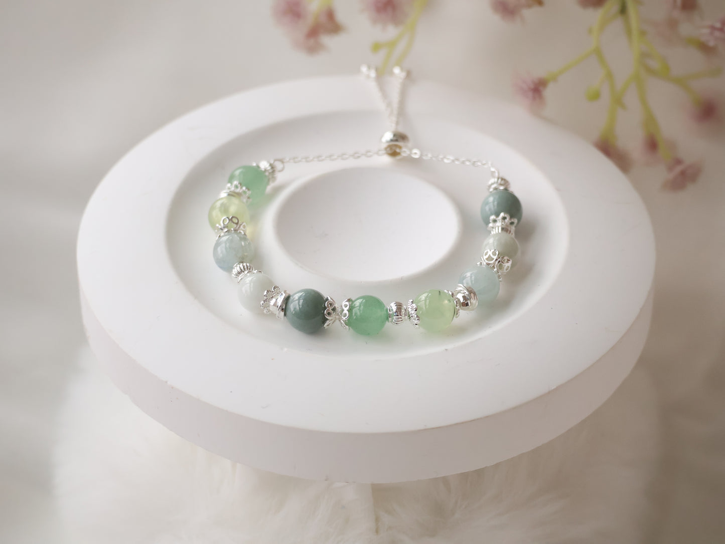 *Backorder* Prehnite, Blue Kyanite, Green Jadeite, Blue Water Jadeite & Green Strawberry Quartz Crystal Bracelet (Push pull)