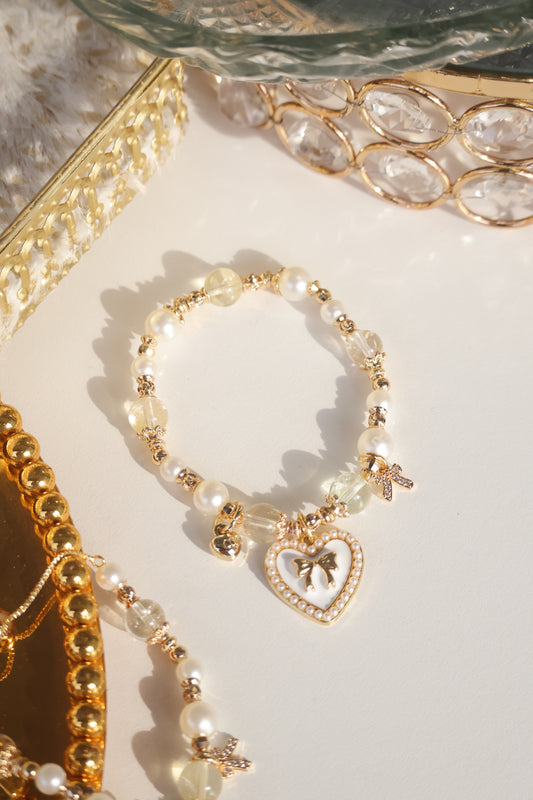 *Backorder* Cherie in Citrine with Heart and Ribbon Crystal Bracelet