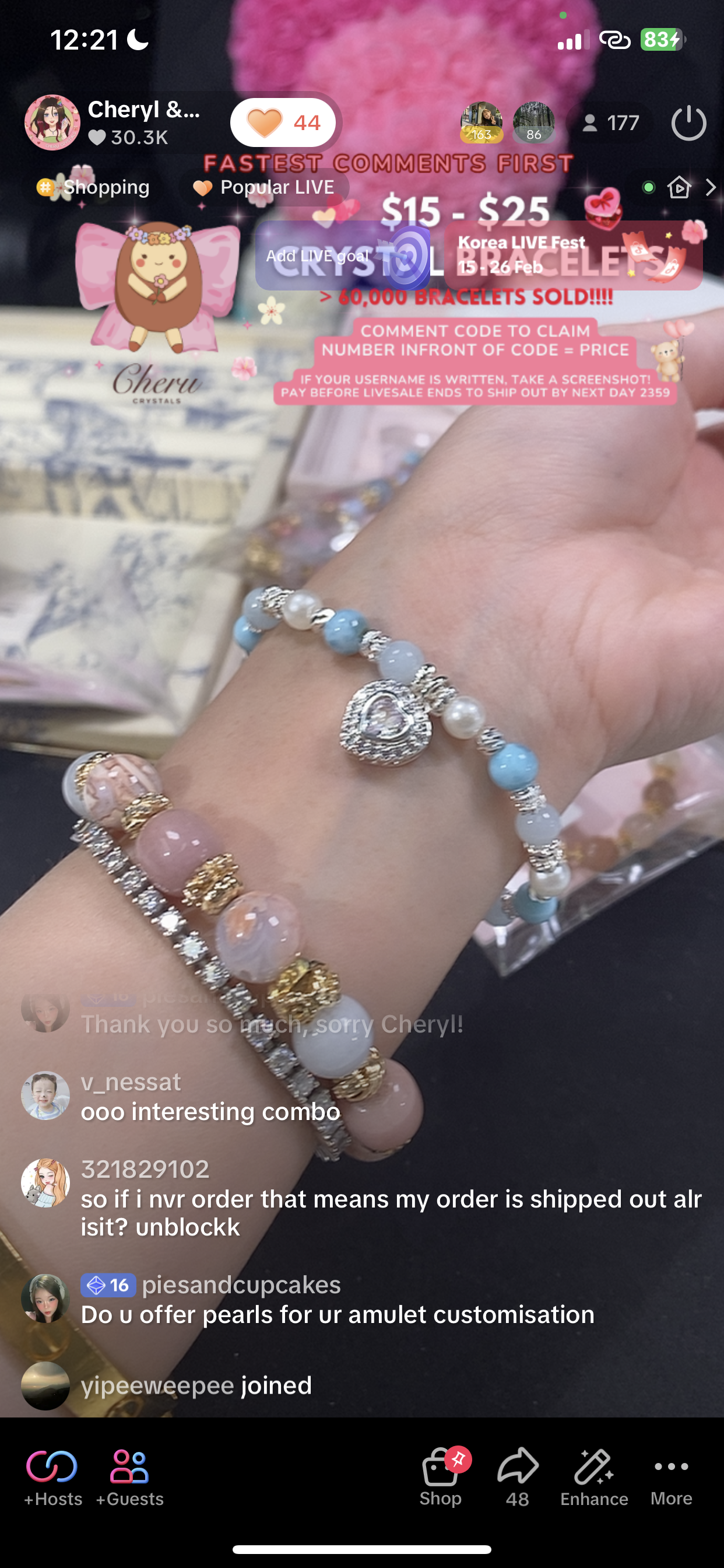 *Backorder* Larimar & Aquamarine with Gem Heart Charm Crystal Bracelet (Elastic) 2.0