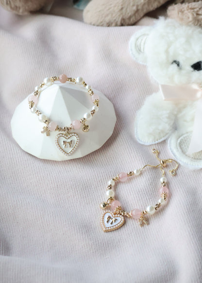 *Instocks* Cherie with Heart & Ribbon Crystal Bracelet (Elastic)