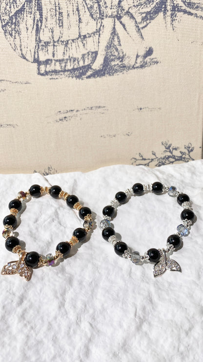 *PO* Hypersthene with Mermaid Tail Crystal Bracelet (Elastic)