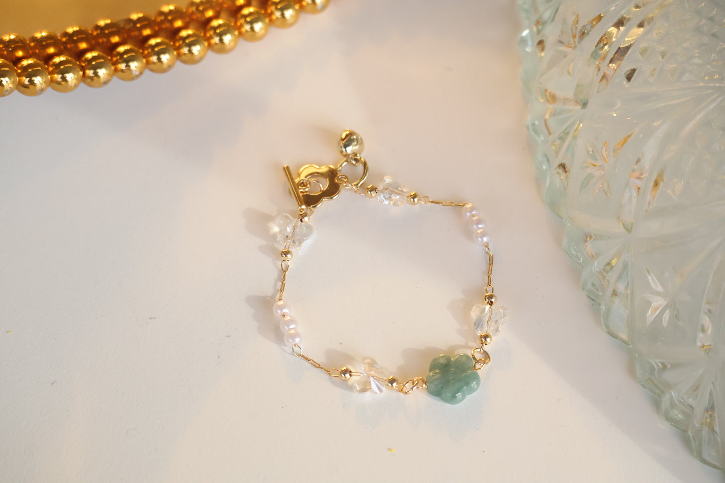 *Backorder* Blue Water Jadeite Flower Chain Crystal Bracelet (OT Clasp)