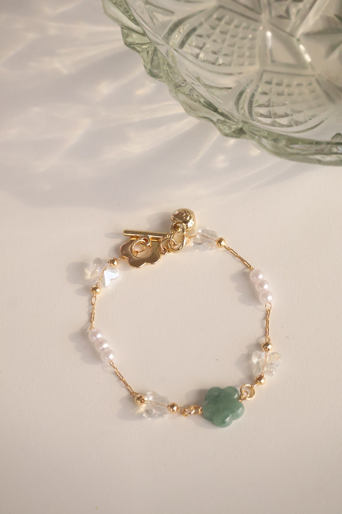 *Backorder* Blue Water Jadeite Flower Chain Crystal Bracelet (OT Clasp)