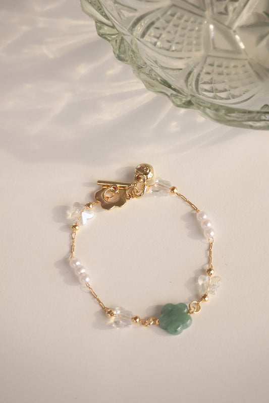 *Backorder* Blue Water Jadeite Flower Chain Crystal Bracelet (OT Clasp)