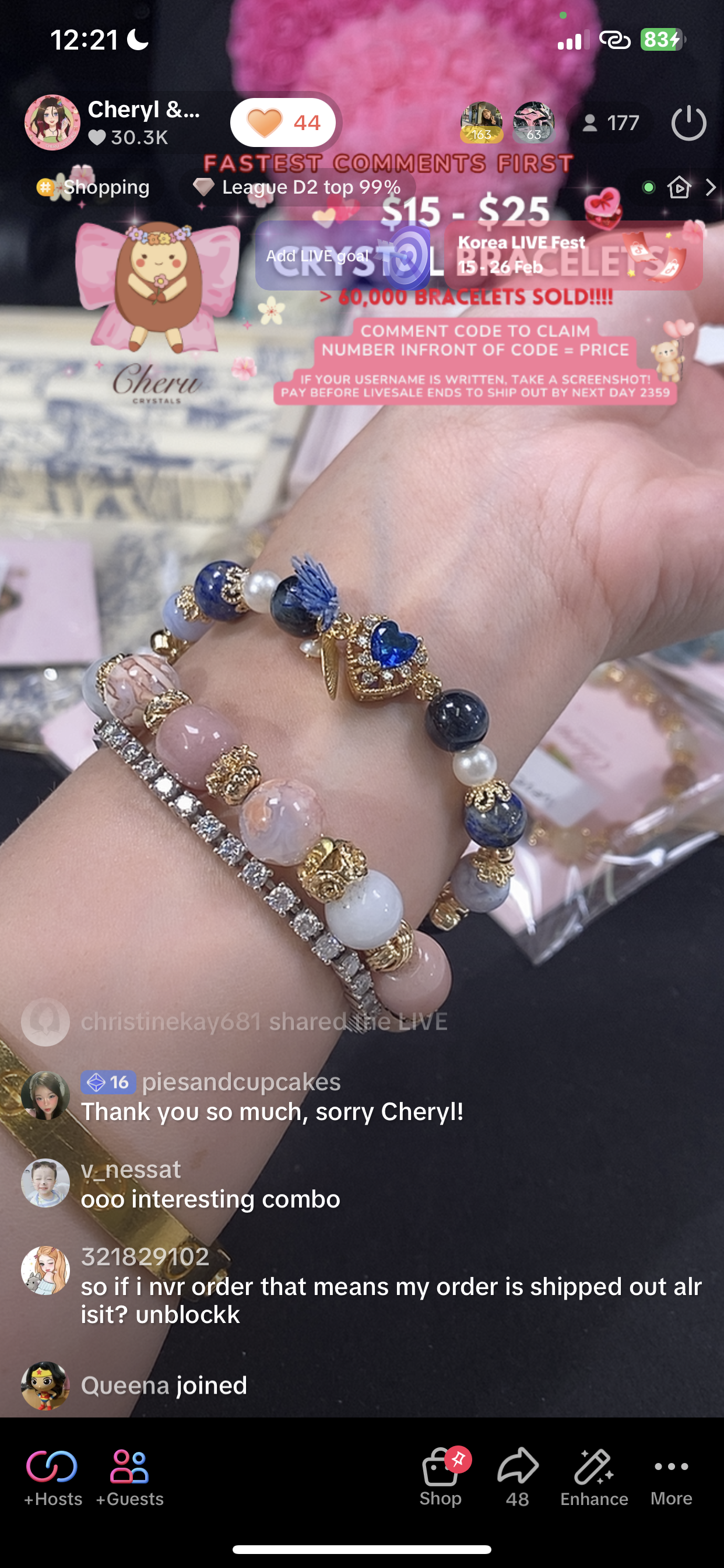 *Backorder* Lapis Lazuli, Blue Tiger's Eye & Blue Lace Agate with Blue Heart Charm & Seashell Dangly Crystal Bracelet (Elastic)