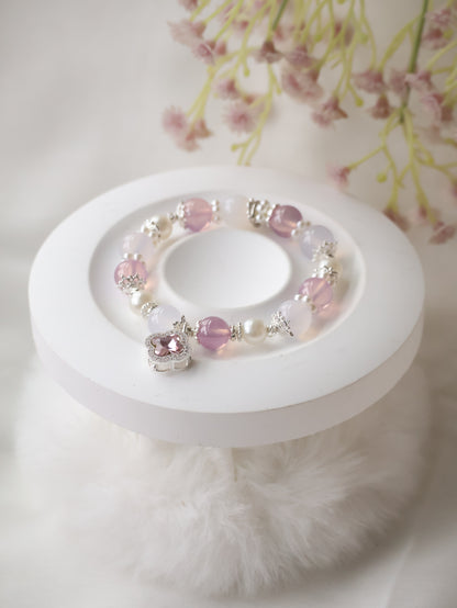 *Backorder* Cordelia Twin - Pink Star Ruby & Purple Agate with Sparkly Pink Clover Crystal Bracelet (Elastic)