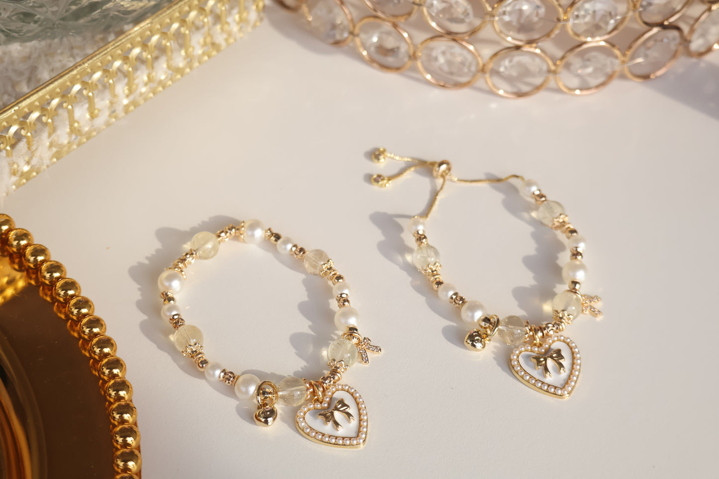 *Backorder* Cherie in Citrine with Heart and Ribbon Crystal Bracelet