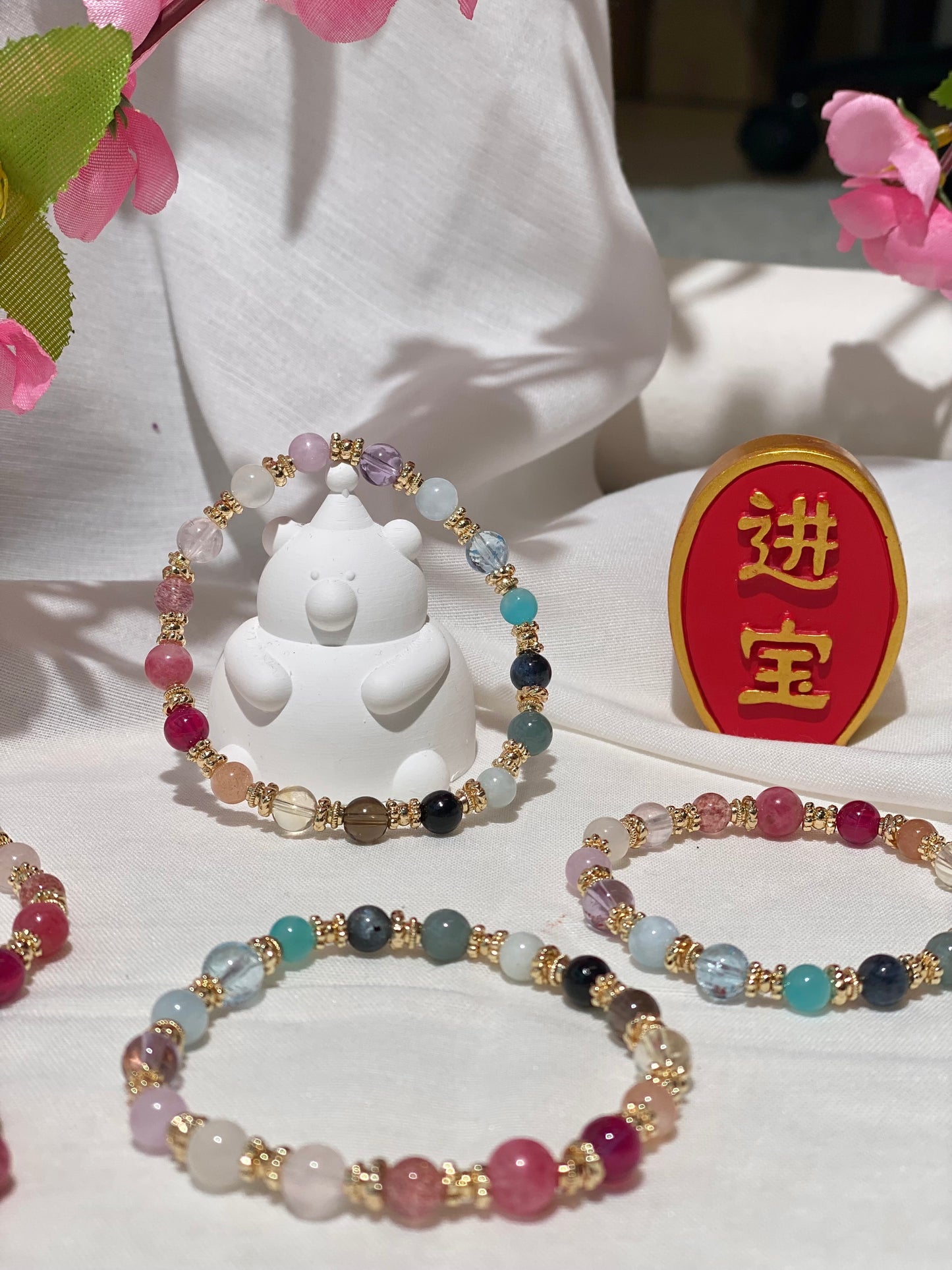 *Instocks* Cheru Customs - Rainbow Duobao 多宝 6mm Crystal Stacker Bracelet 15.5CM