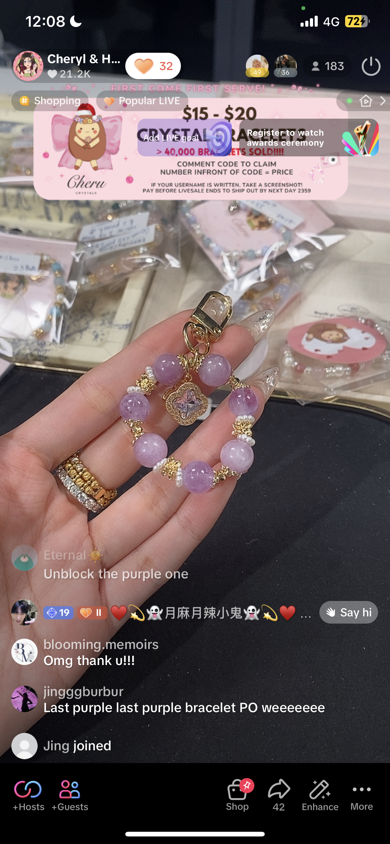 *PO* Kunzite & Amethyst with Sparkly Clover Charm Crystal Keychain