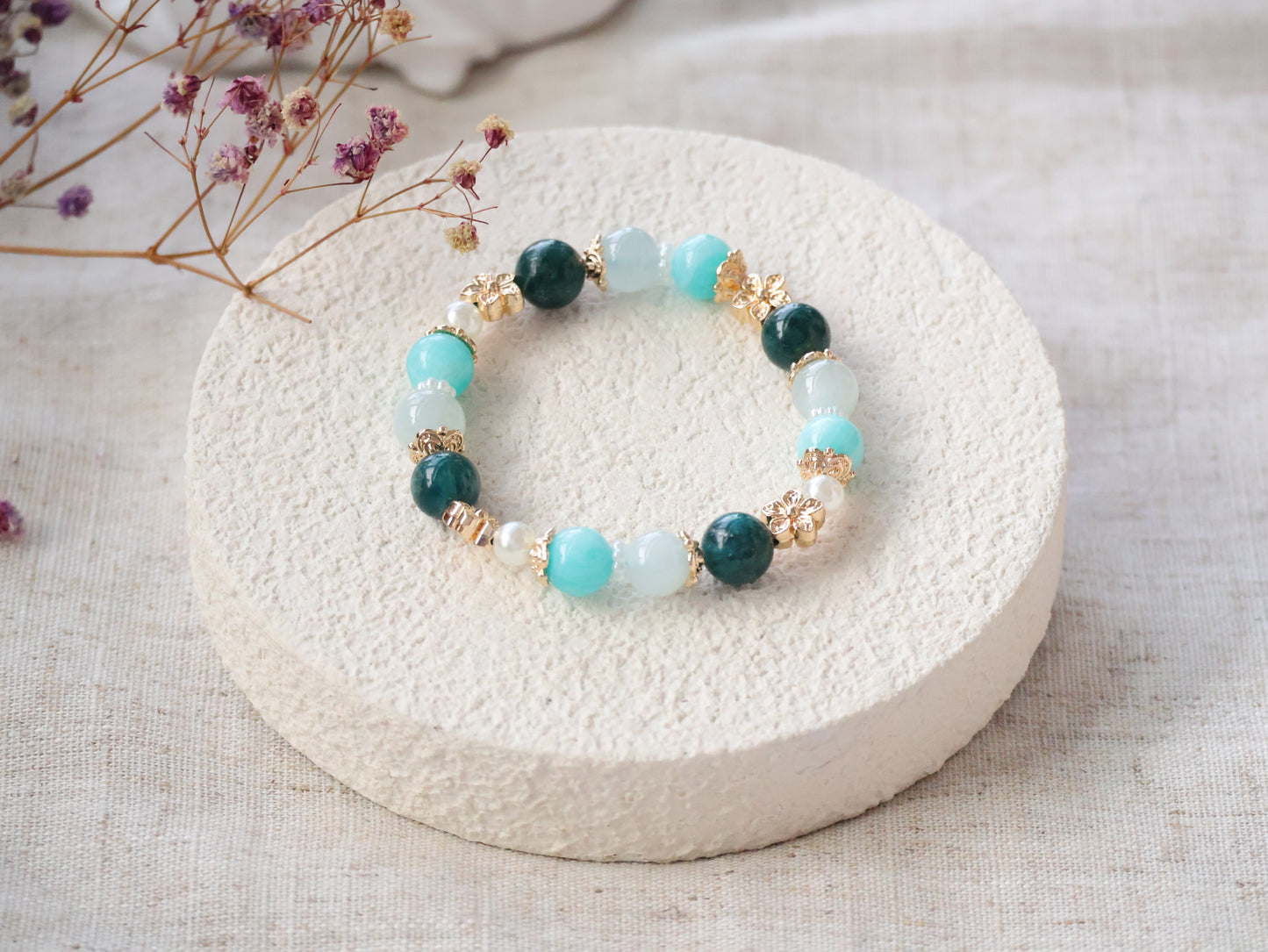 *Backorder* Blue Apatite, Amazonite & Aquamarine Crystal Bracelet (Elastic)