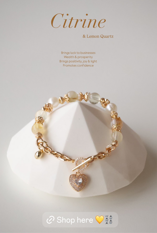 *Backorder* Azeztulite Citrine & Lemon Quartz Chain with OT Clasp Crystal Bracelet (Elastic)