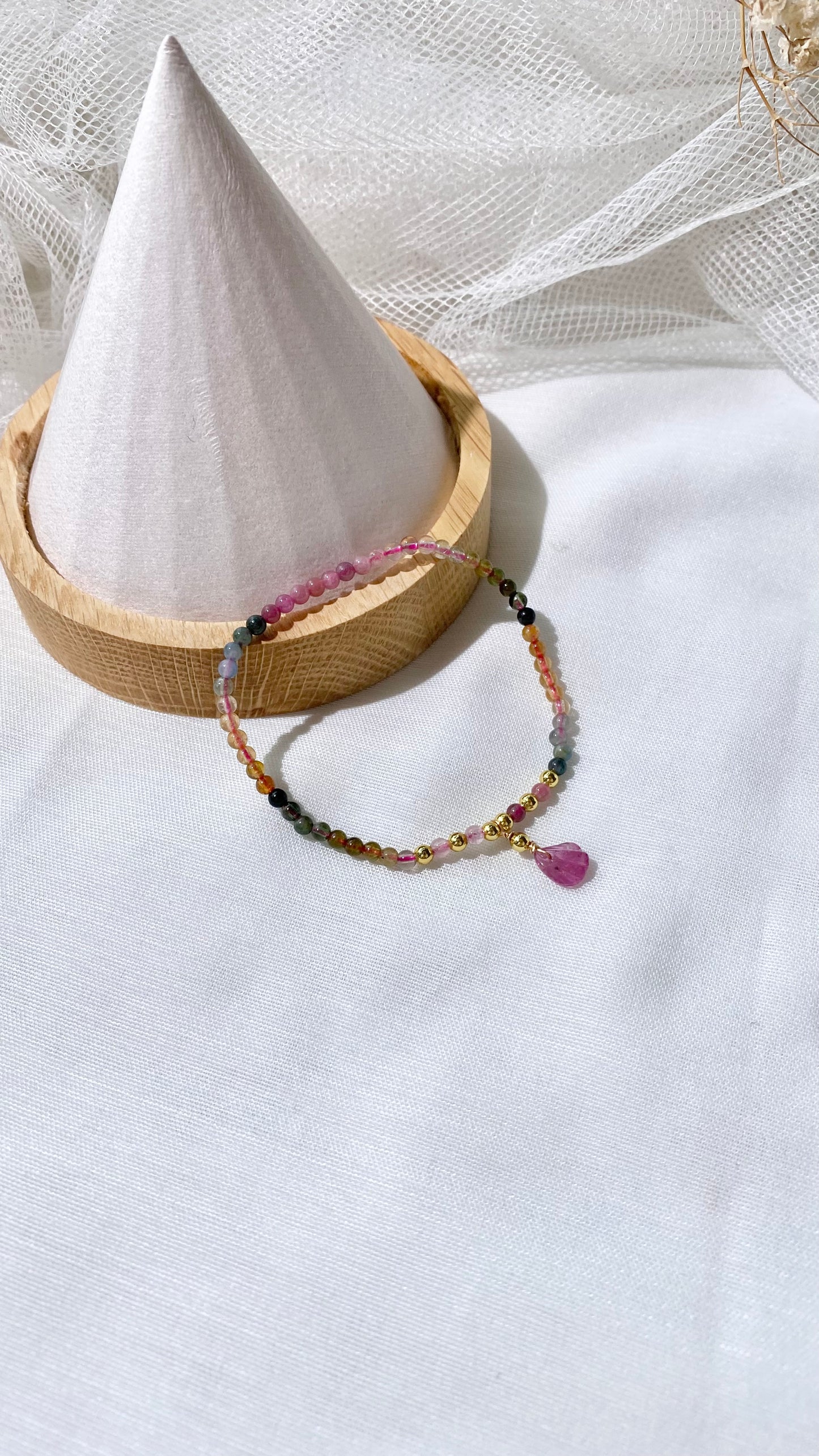 *PO* Rainbow Tourmaline Baby Stacker with Seashell Charm Crystal Bracelet (Elastic)