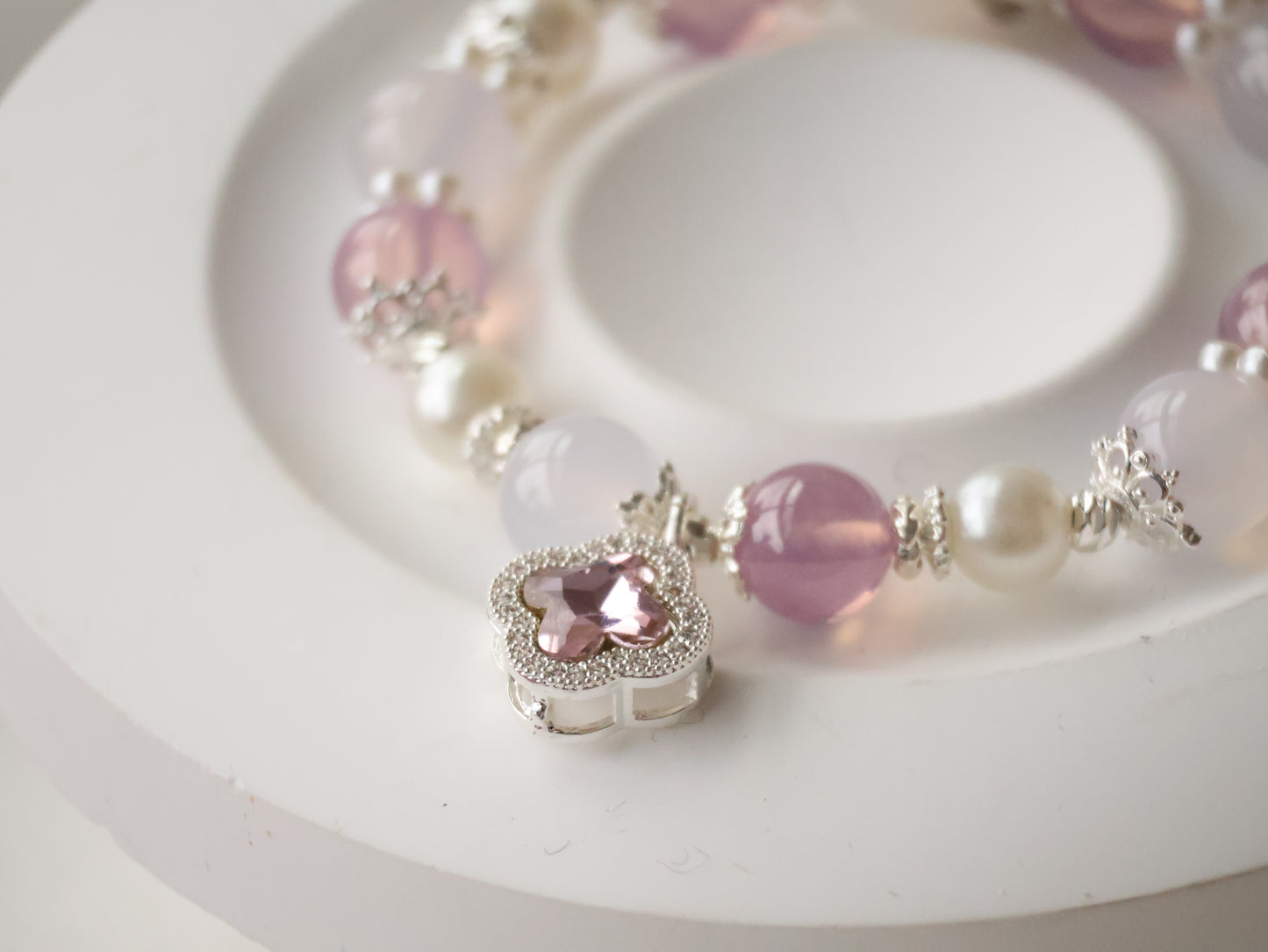 *Backorder* Cordelia Twin - Pink Star Ruby & Purple Agate with Sparkly Pink Clover Crystal Bracelet (Elastic)