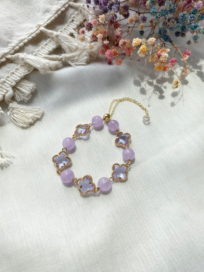 *PO* Lavender Amethyst Clover Crystal Bracelet (Push Pull) 2.0