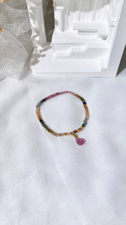 *PO* Rainbow Tourmaline Baby Stacker with Seashell Charm Crystal Bracelet (Elastic)