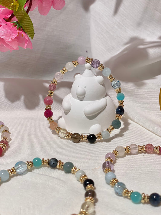 *Instocks* Cheru Customs - Rainbow Duobao 多宝 6mm Crystal Stacker Bracelet 15.5CM