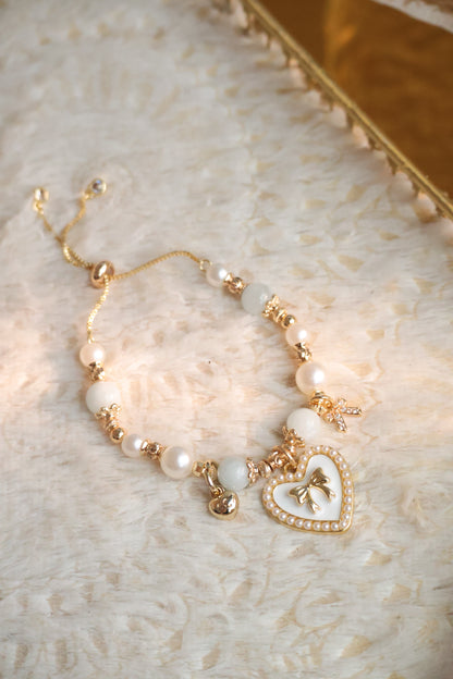 *Instocks* Cherie with Heart & Ribbon Crystal Bracelet (Elastic)