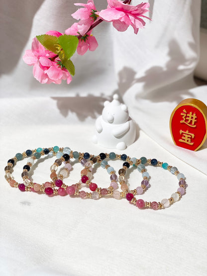 *Instocks* Cheru Customs - Rainbow Duobao 多宝 6mm Crystal Stacker Bracelet 15.5CM