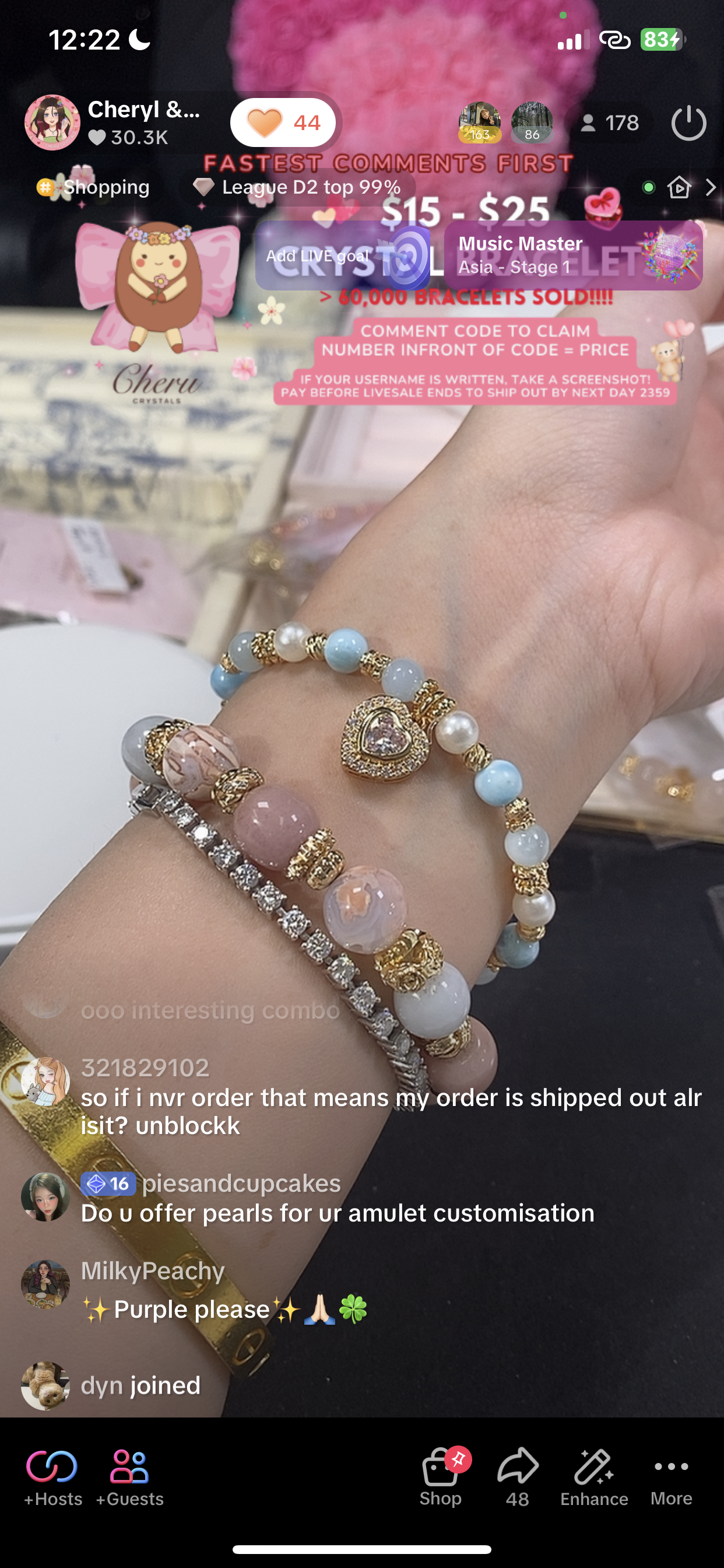 *Backorder* Larimar & Aquamarine with Gem Heart Charm Crystal Bracelet (Elastic) 2.0