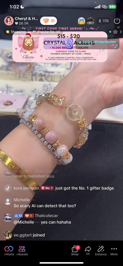 *PO* Citrine Ping An Kou 平安扣 & Black Gold Super 7 Crystal Bracelet (Elastic)