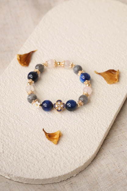 *Instocks* Blue Kyanite, Labradorite & White Phantom Quartz with Blue Clover Crystal Bracelet (Elastic)