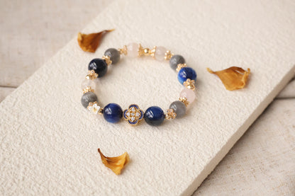 *Instocks* Blue Kyanite, Labradorite & White Phantom Quartz with Blue Clover Crystal Bracelet (Elastic)
